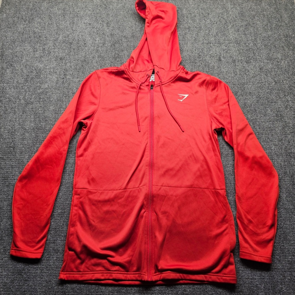 Gymshark Mens Red Full Zip Fleece Lined Hoodie Sweatshirt Size M Activewear